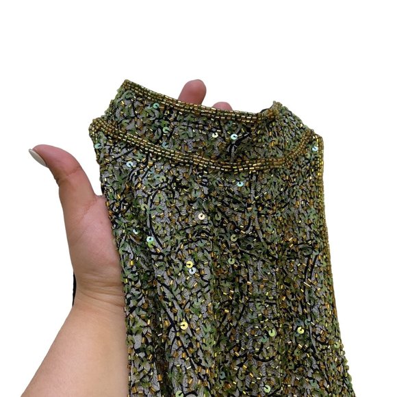 Sean Collection Green & Black Blouse Sleeveless Halter Top Beaded Small - Picture 2 of 4